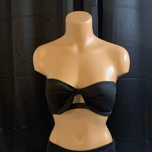 Victoria's Secret PINK Swim Bandeau Top Push-Up Bikini Large Black Bow Front NWT